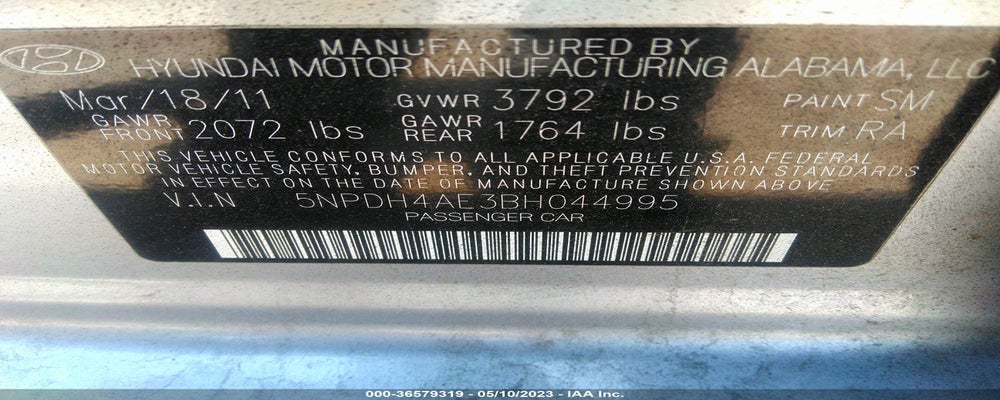 5NPDH4AE3BH044995 2011 HYUNDAI ELANTRA photo no. 9