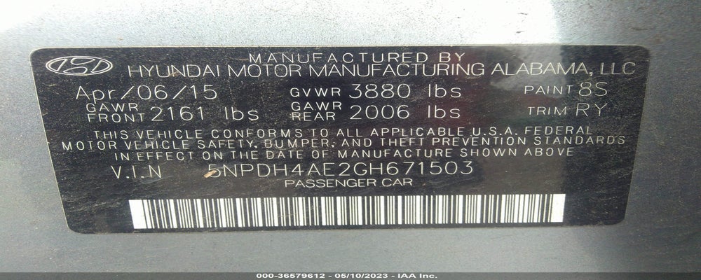 5NPDH4AE2GH671503 2016 HYUNDAI ELANTRA photo no. 9