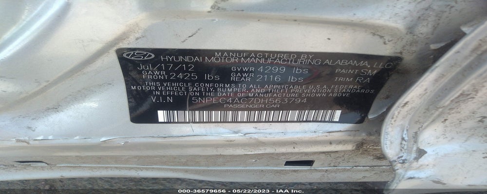 5NPEC4AC7DH563794 2013 HYUNDAI SONATA photo no. 9