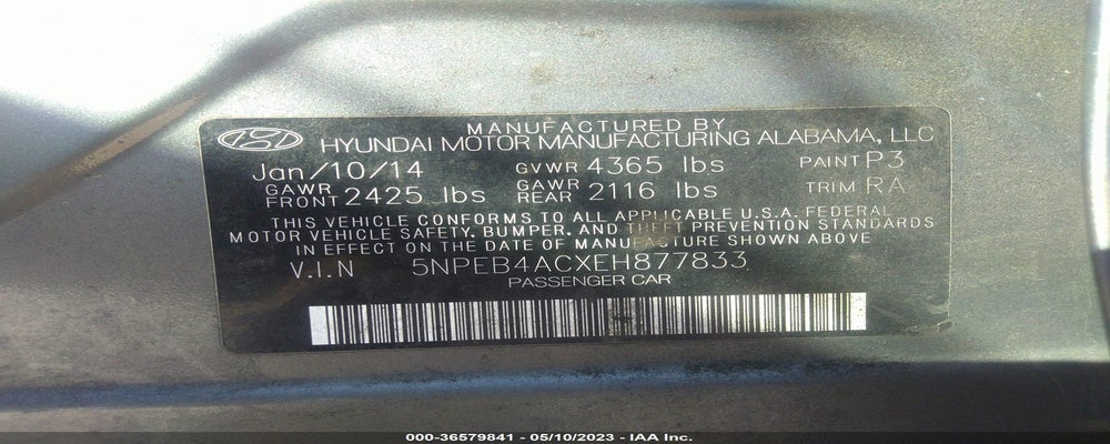 5NPEB4ACXEH877833 2014 HYUNDAI SONATA photo no. 9