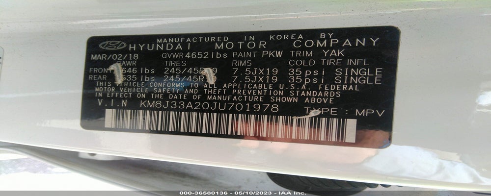 KM8J33A20JU701978 2018 HYUNDAI TUCSON photo no. 9