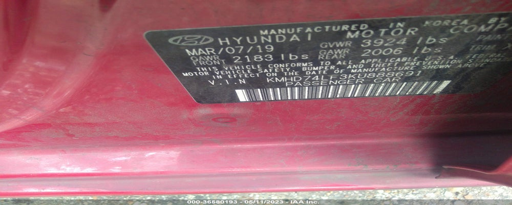 KMHD74LF3KU888691 2019 HYUNDAI ELANTRA photo no. 9