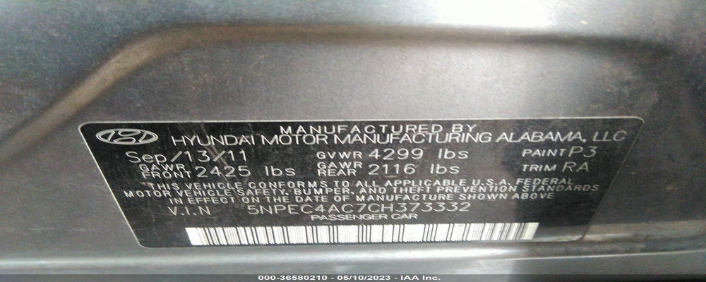 5NPEC4AC7CH373332 2012 HYUNDAI SONATA photo no. 9