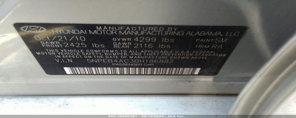 5NPEB4AC3BH186882 2011 HYUNDAI SONATA photo no. 9