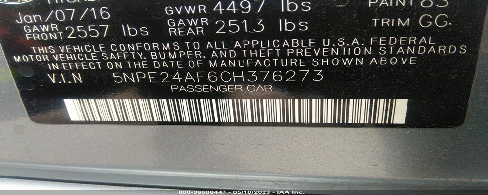 5NPE24AF6GH376273 2016 HYUNDAI SONATA photo no. 9
