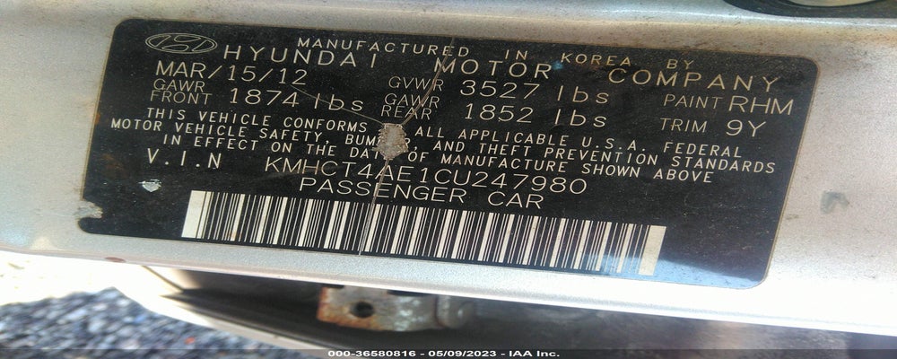 KMHCT4AE1CU247980 2012 HYUNDAI ACCENT photo no. 9