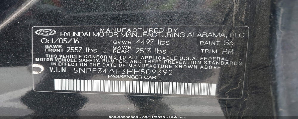 5NPE34AF3HH509392 2017 HYUNDAI SONATA photo no. 9