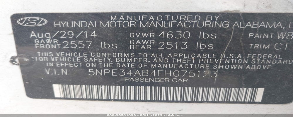 5NPE34AB4FH075123 2015 HYUNDAI SONATA photo no. 9