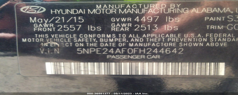 5NPE24AF0FH244642 2015 HYUNDAI SONATA photo no. 9