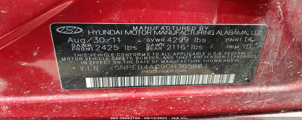 5NPEB4AC9CH365803 2012 HYUNDAI SONATA photo no. 9