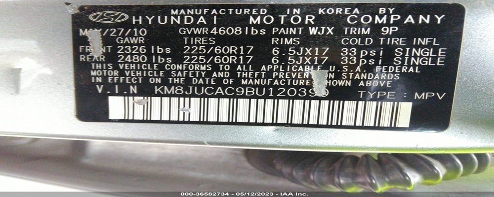 KM8JUCAC9BU120390 2011 HYUNDAI TUCSON photo no. 9