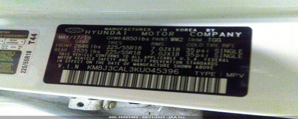 KM8J3CAL3KU045396 2019 HYUNDAI TUCSON photo no. 9
