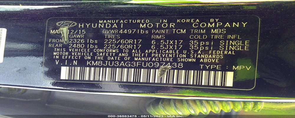 KM8JU3AG3FU097438 2015 HYUNDAI TUCSON photo no. 9