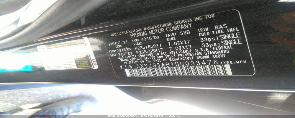 5XYZG3AB1BG033476 2011 HYUNDAI SANTA FE photo no. 9