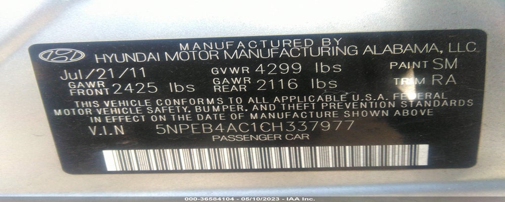 5NPEB4AC1CH337977 2012 HYUNDAI SONATA photo no. 9