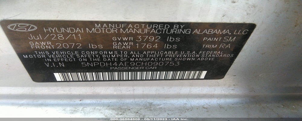 5NPDH4AE9CH090753 2012 HYUNDAI ELANTRA photo no. 9