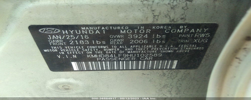 KMHD84LF9HU102589 2017 HYUNDAI ELANTRA photo no. 9