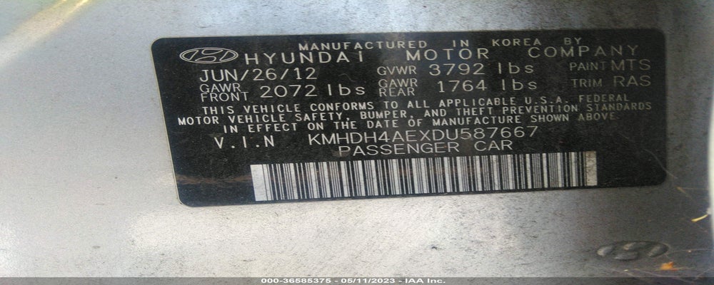 KMHDH4AEXDU587667 2013 HYUNDAI ELANTRA photo no. 9