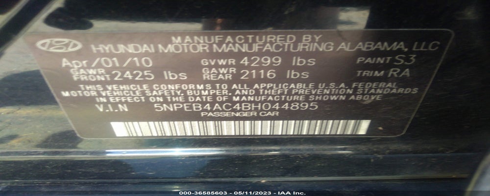 5NPEB4AC4BH044895 2011 HYUNDAI SONATA photo no. 9