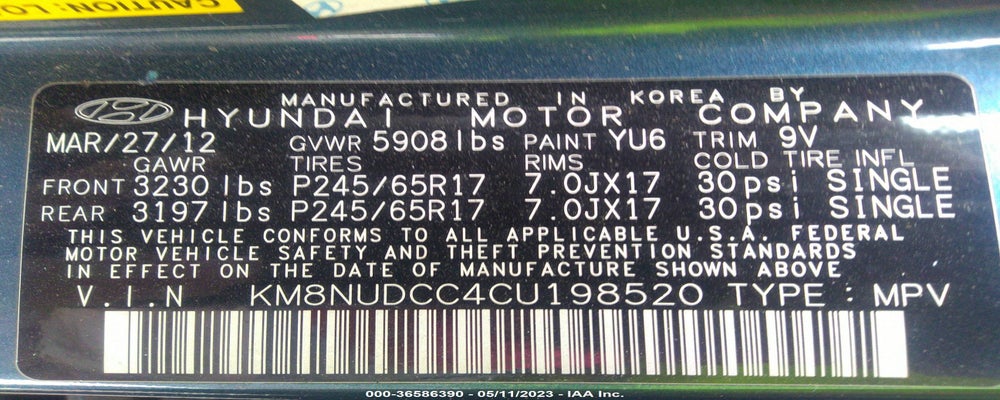 KM8NUDCC4CU198520 2012 HYUNDAI VERACRUZ photo no. 9