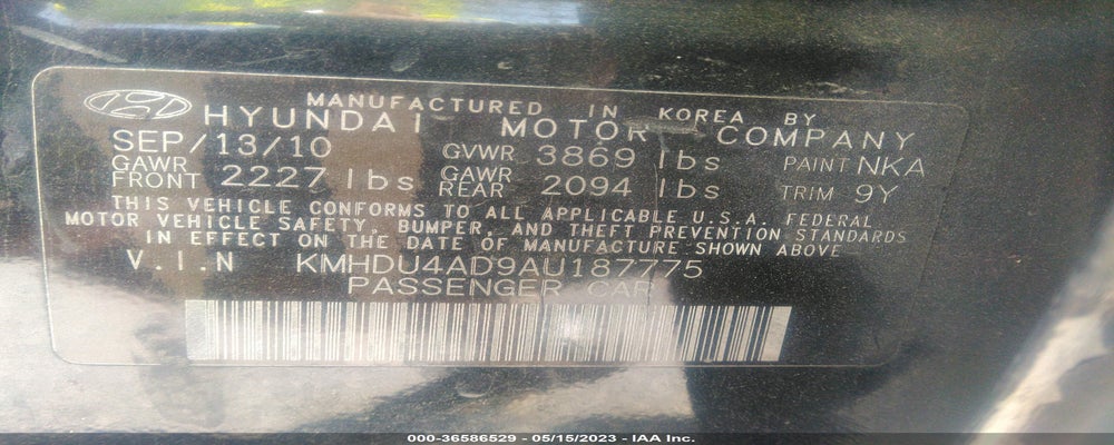 KMHDU4AD9AU187775 2010 HYUNDAI ELANTRA photo no. 9