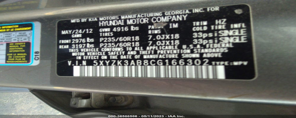 5XYZK3AB8CG166302 2012 HYUNDAI SANTA FE photo no. 9