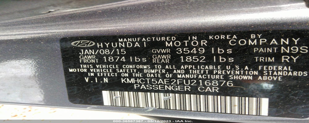 KMHCT5AE2FU216876 2015 HYUNDAI ACCENT photo no. 9
