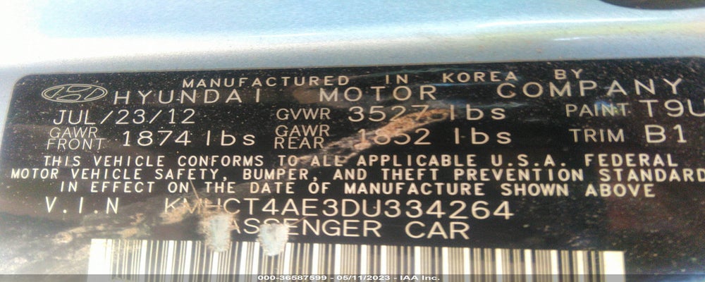 KMHCT4AE3DU334264 2013 HYUNDAI ACCENT photo no. 9