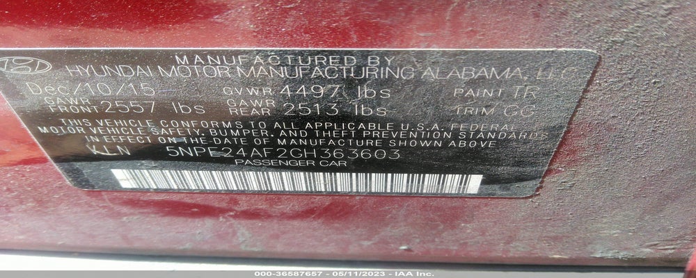 5NPE24AF2GH363603 2016 HYUNDAI SONATA photo no. 9