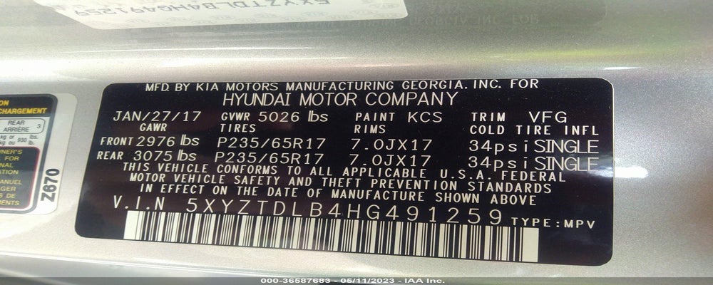 5XYZTDLB4HG491259 2017 HYUNDAI SANTA FE SPORT photo no. 9