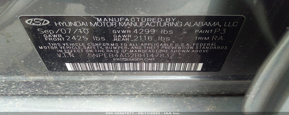 5NPEB4AC2BH147832 2011 HYUNDAI SONATA photo no. 9