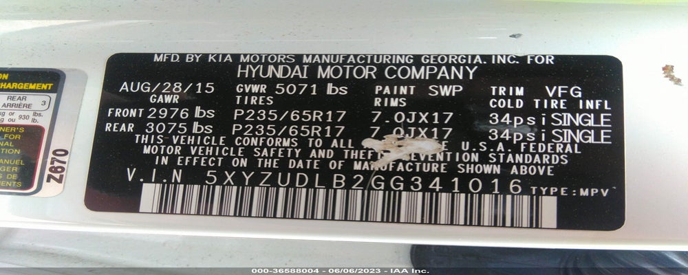 5XYZUDLB2GG341016 2016 HYUNDAI SANTA FE SPORT photo no. 9
