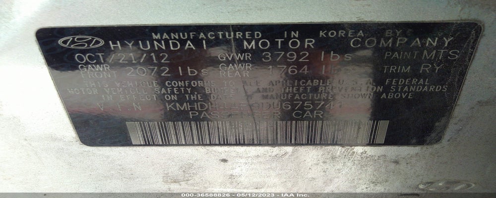 KMHDH4AE9DU675741 2013 HYUNDAI ELANTRA photo no. 9
