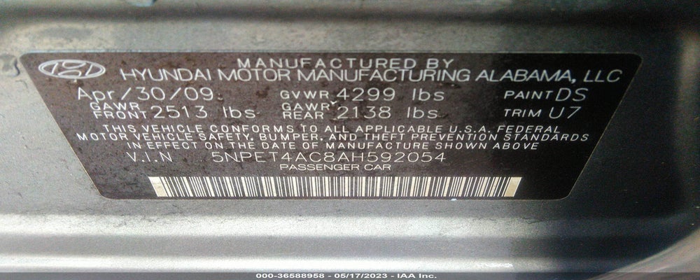 5NPET4AC8AH592054 2010 HYUNDAI SONATA photo no. 9