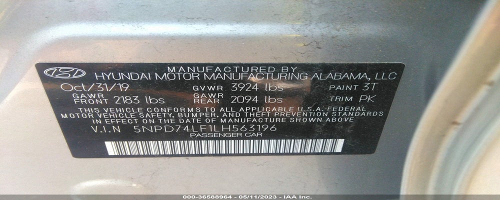 5NPD74LF1LH563196 2020 HYUNDAI ELANTRA photo no. 9