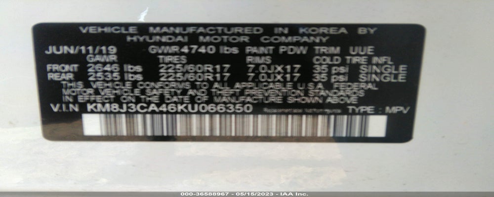 KM8J3CA46KU066350 2019 HYUNDAI TUCSON photo no. 9