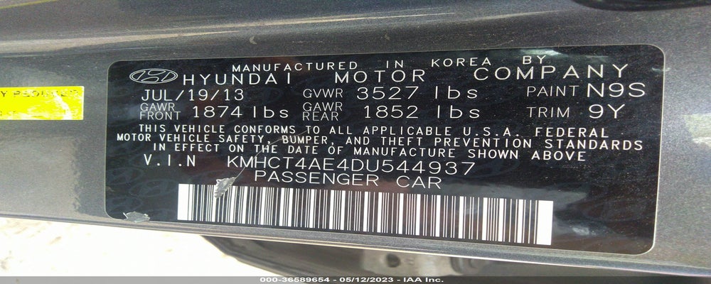 KMHCT4AE4DU544937 2013 HYUNDAI ACCENT photo no. 9