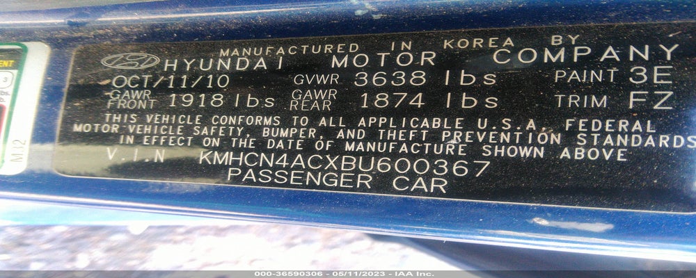 KMHCN4ACXBU600367 2011 HYUNDAI ACCENT photo no. 9