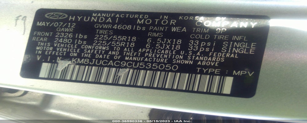 KM8JUCAC9CU535050 2012 HYUNDAI TUCSON photo no. 9