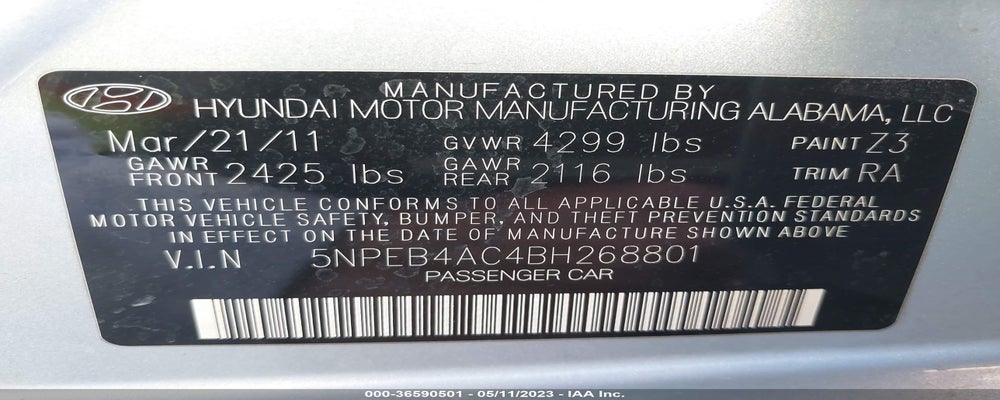 5NPEB4AC4BH268801 2011 HYUNDAI SONATA photo no. 9