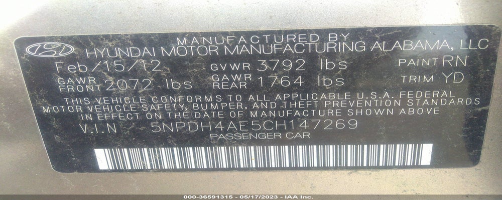 5NPDH4AE5CH147269 2012 HYUNDAI ELANTRA photo no. 9