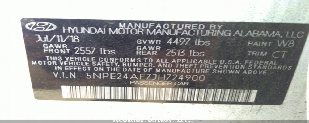5NPE24AF7JH724900 2018 HYUNDAI SONATA photo no. 9