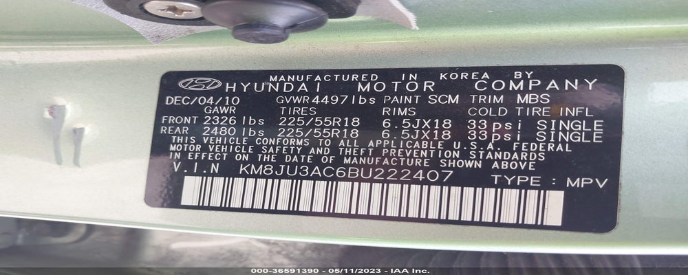 KM8JU3AC6BU222407 2011 HYUNDAI TUCSON photo no. 9