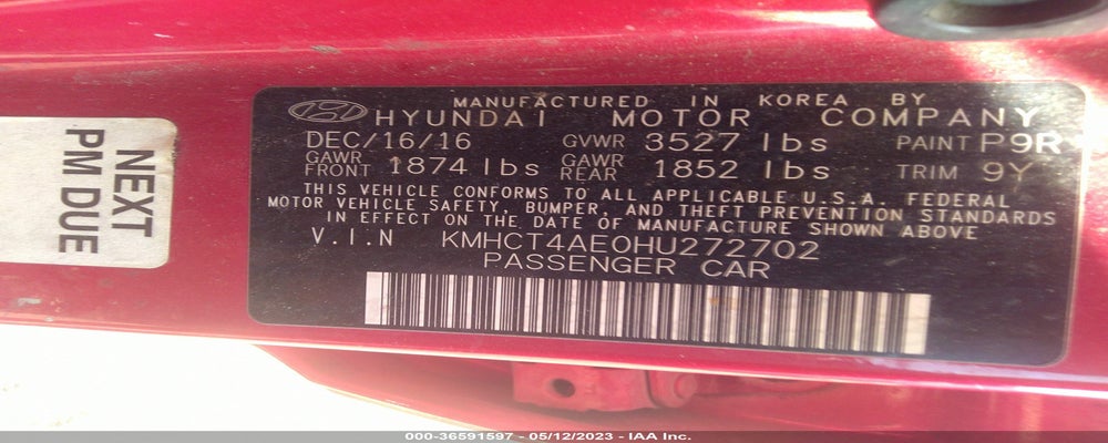 KMHCT4AE0HU272702 2017 HYUNDAI ACCENT photo no. 9