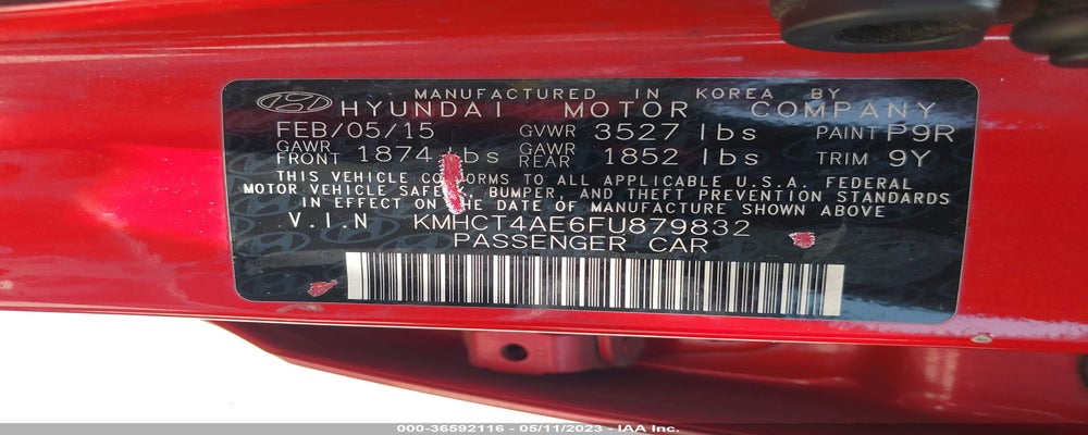 KMHCT4AE6FU879832 2015 HYUNDAI ACCENT photo no. 9