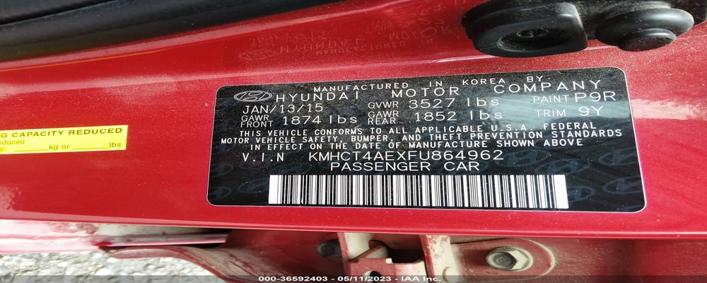 KMHCT4AEXFU864962 2015 HYUNDAI ACCENT photo no. 9