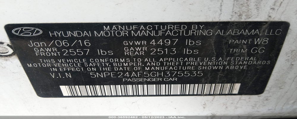 5NPE24AF5GH375535 2016 HYUNDAI SONATA photo no. 9