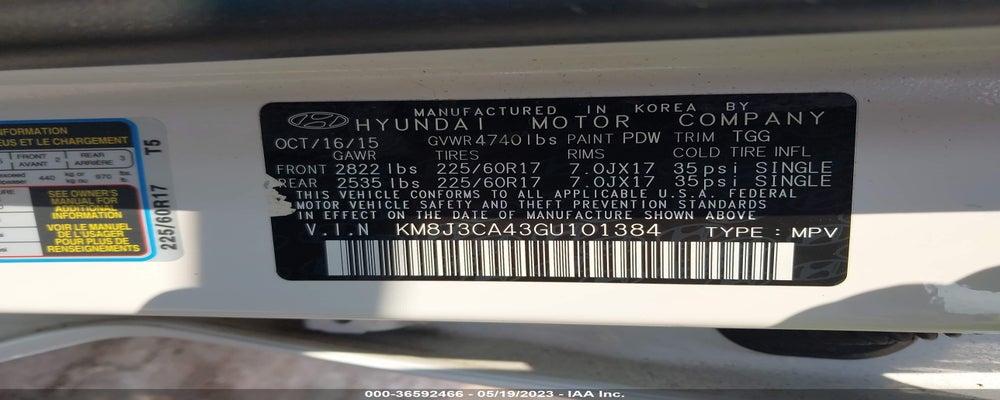 KM8J3CA43GU101384 2016 HYUNDAI TUCSON photo no. 9