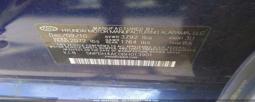 5NPDH4AE0BH013901 2011 HYUNDAI ELANTRA photo no. 9