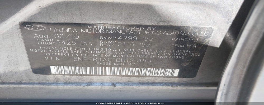 5NPEB4AC1BH123165 2011 HYUNDAI SONATA photo no. 9